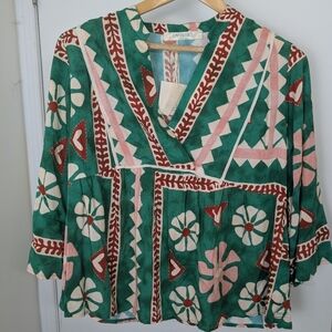 EMABLUES GREEN FLORAL / BOHO BLOUSE SIZE SMALL